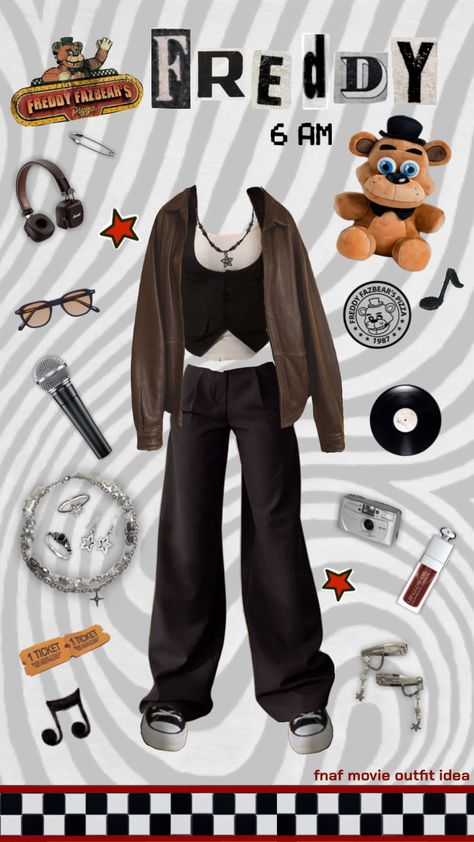 #fnaf #fnafmovie #outfitinspo #outfit #outfitideas #freddyfazbear #freddyfnaf #freddy #fivenightsatfreddys #movies #fnaf1 #outfitinspiration Five Nights At Freddy's Costume, Freddy Costume, Fnaf Costume, Funtime Freddy, Punk Style Outfits, Fnaf Cosplay, Fnaf Freddy, Hallowen Costume, Character Inspired Outfits