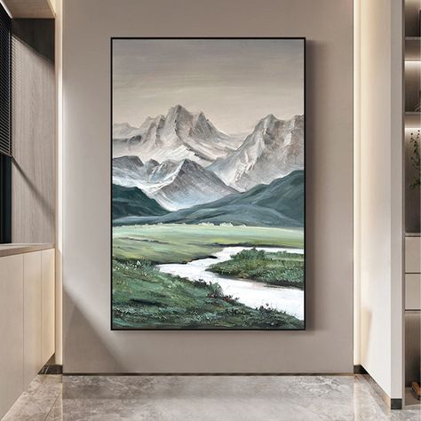 Living Room Big Painting, Green Mountain Painting, Painting Packaging, Abstract Mountain Painting, Mountain Painting Canvas, Large Wall Art Bedroom, Mountain Painting Acrylic, Wall Decor Large Wall, Canvas Photo Wall