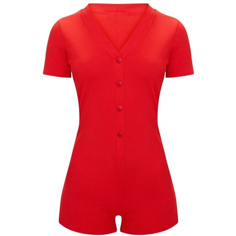 Red Ribbed Button Detail Short Sleeve PJ Romper ($25) ❤ liked on Polyvore featuring jumpsuits, rompers, short sleeve rompers, red rompers, short sleeve romper, red romper and playsuit romper Pj Romper, Red Romper, Short Sleeve Romper, Playsuit Romper, Sleeved Romper, Button Detail, Playsuit, Short Sleeve Dresses, Dresses With Sleeves