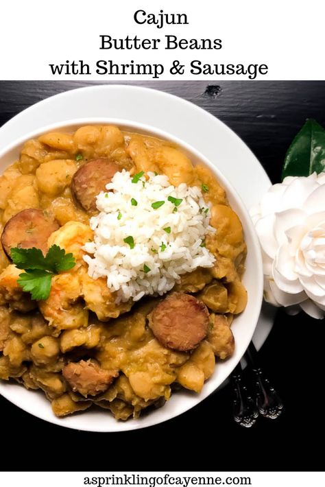 Lima Beans And Shrimp Recipe, Butter Beans With Shrimp, Butter Beans And Sausage, Large White Lima Beans, Cajun White Beans And Sausage, Creole Butter Beans, Cajun Butter Beans Recipe, Bojangles Cajun Pinto Beans Recipe, Cajun Shrimp And Sausage Fettuccine