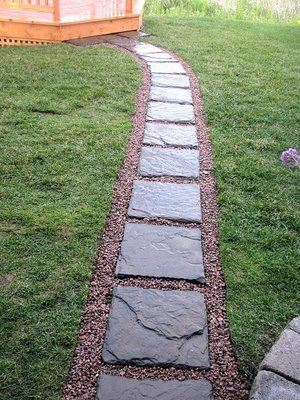 stepping stone pathway ideas | And heres a picture I took from upstairs, you can see the little ... Stepping Stone Pathway, Backyard Walkway, Walkway Landscaping, Pathway Landscaping, Garden Stepping Stones, Stone Walkway, Garden Walkway, Stone Pathway, Garden Steps