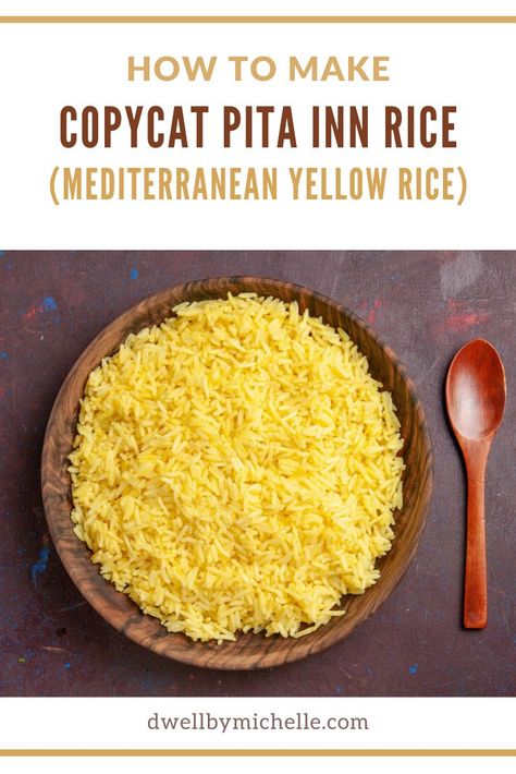 Copycat Pita Inn Rice Recipe (Mediterranean Yellow Rice) Mediterranean Yellow Rice, Inn Recipes, Vegetarian Bowls, Restaurant Copycat, Shish Kabobs, Pitta Bread, Mediterranean Spices, Sunday Dinners, Yellow Rice