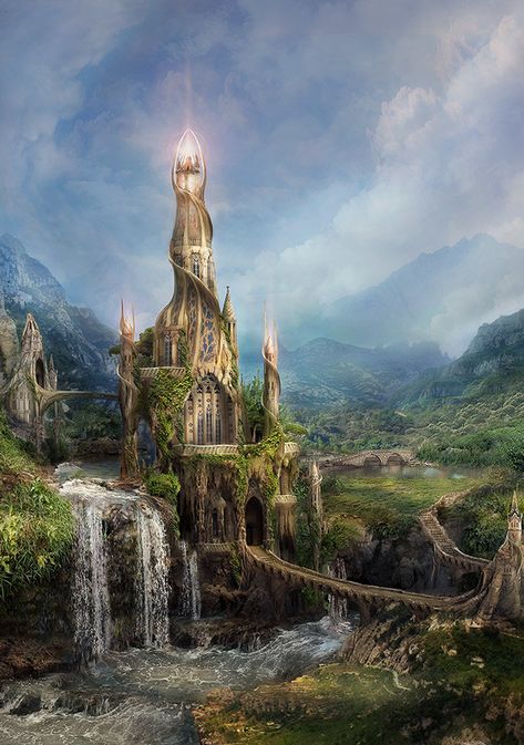 Elven City, Fantasy Wizard, Scenic Wallpaper, Heaven Art, Underwater Art, My Fantasy World, Fantasy City, Fantasy Castle, Fantasy Story