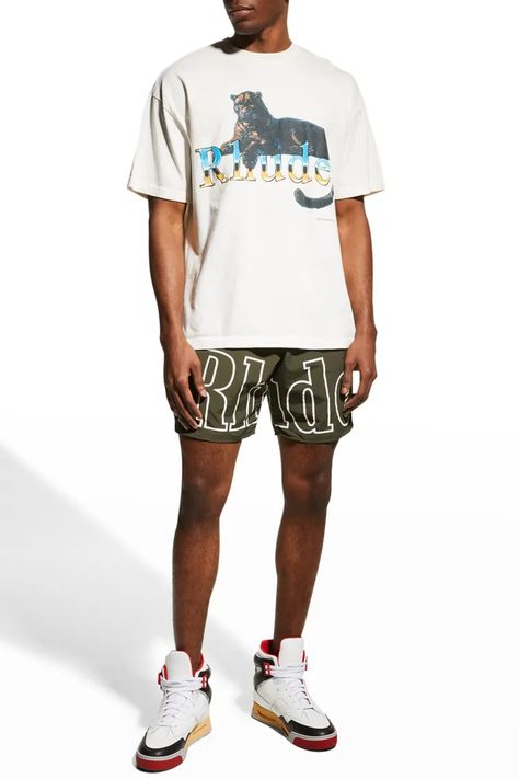 Rhude Shorts, Leopard Graphic, Logo Outline, Mens Shorts Outfits, Mens Summer Outfits, Tiger Logo, French Terry Shorts, Terry Shorts, Man Logo