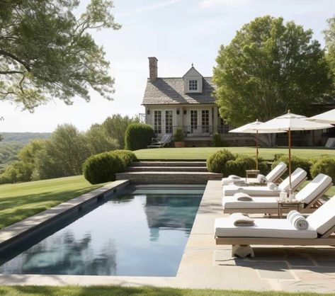 Pool Hardscape, Country Pool, House In The Hamptons, Amazing Homes, Backyard Pool Designs, Backyard Inspo, Dream Backyard, Garden Pool, Outdoor Swimming