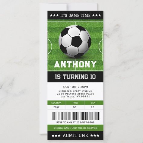 Popular Soccer Ticket Football Ticket Birthday Invitation It's a great choice  Soccer Ticket Football Ticket Birthday Invitation You can read more about it Soccer Tickets, Ticket Birthday Invitation, Football Ticket, Soccer Birthday, Ticket Design, Soccer Party, Ticket Invitation, Invite Template, 11th Birthday