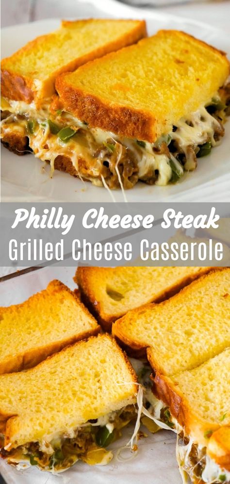 Chicken Cheese Steak, Steak Grilled Cheese, Grilled Cheese Casserole, Cheese Diet, Philly Cheese Steak Sandwich, Steak Casserole, Steak Sandwich Recipes, Steak Grilled, Philly Cheese Steak Casserole