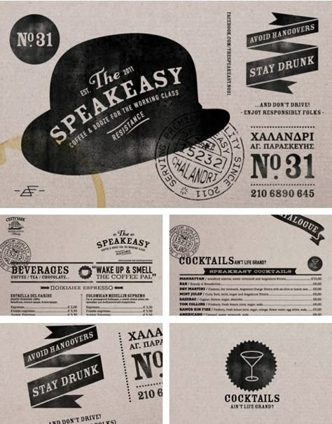 The Speakeasy Branding Menue Design, Typography Graphic, Restaurant Branding, Corporate Design, Menu Design, Graphic Design Branding, Design Graphique, Graphic Design Typography, Branding Inspiration