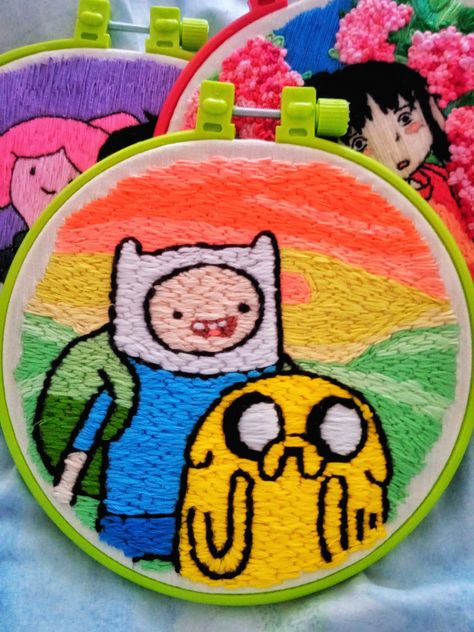 Adventure Time Punch Needle, Adventure Time Embroidery, Adventure Time Crafts, Embroidered Art, Hand Embroidery Projects, Punch Needle Embroidery, Cute Embroidery, Sewing Embroidery Designs, Hand Embroidery Art