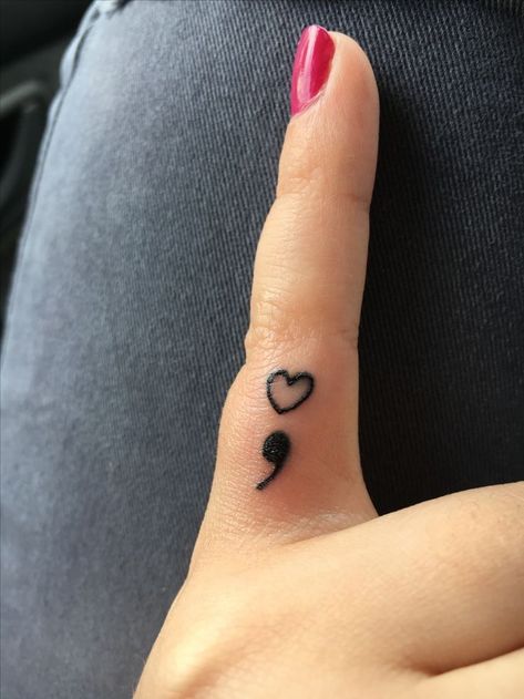 💚; Simbols Tattoo, Colon Tattoo, Finger Tattoo Ideas, Minimalist Tattoo Meaning, Typography Tattoo, Awareness Tattoo, Semi Colon, Tato Jari, Semicolon Tattoo