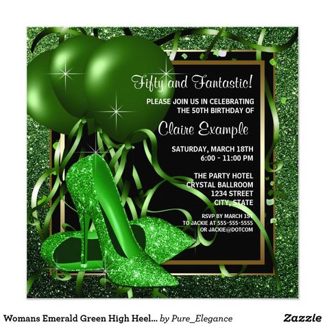 Womans Emerald Green High Heel Shoe Birthday Party Green Birthday Invitation Template, Emerald Green Birthday, Emerald Green Shoes, 56th Birthday, Green High Heels, Green Birthday, 50th Birthday Invitations, Birthday Invitation Template, Birthday Template