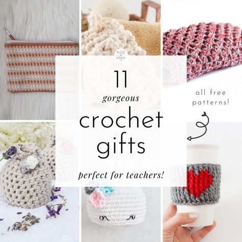 These crochet gift ideas are just perfect for teacher appreciation gifts! Each pattern is quick and easy to work up, and perfect for using up some of that leftover yarn :-) #crochet #freecrochetpatterns #crochetgiftidea Crochet Teachers Day Gift, Teacher Crochet Gifts, Crochet Gifts For Teachers, Crochet Teacher Gifts Free Pattern, Crochet Sachet, Crochet Teacher Gifts, Mimi Gift, Crochet Christmas Gifts, Teachers Day Gifts