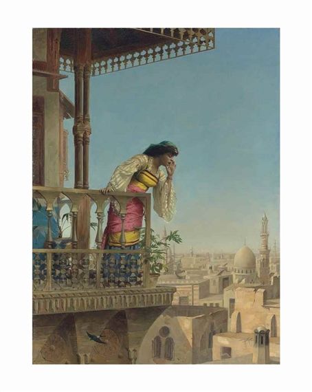 Artwork by Theodoros Rallis, On the Balcony, Cairo, Made of oil on canvas Egyptian Era, The Balcony, A4 Poster, Art Masters, Medieval Art, Vintage Artwork, Cairo, Art And Architecture, Islamic Art