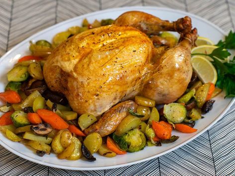 Steam Oven Roast Chicken and Vegetables Steamed Chicken And Vegetables, Oven Roast Chicken, Roast Chicken And Vegetables, Roast A Whole Chicken, Steam Oven Recipes, Steamed Chicken, Seasonal Vegetables, Oven Roasted Chicken, Steam Oven