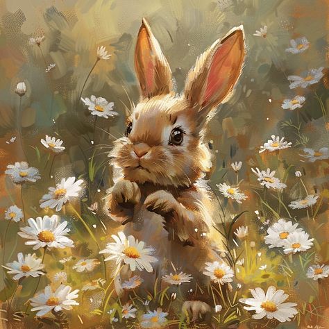 Hopping bunny👀🌸 Cute Rabbits Drawings, Cute Little Animals Drawings, Cute Bunny Painting, Bunny In Flowers, Rabbit Oc, Rabbit Paintings, Fairy Bunny, Bunny Fairy, Hopping Bunny