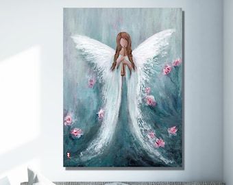 Angel Pictures To Paint, Angel Paintings On Canvas, Guardian Angel Protection, Abstract Angel Painting, Guardian Angel Art, Painting Angels, Clover Craft, Wings Painting, Bald Eagle Art