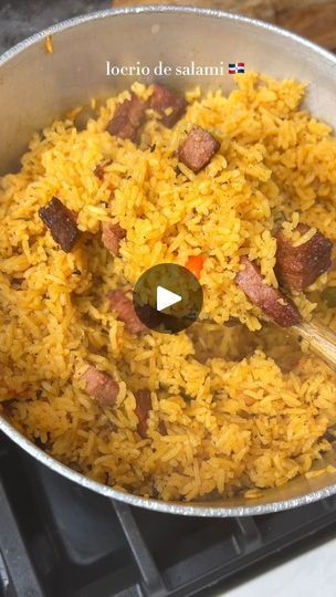 Dominican Rice With Salami, Dominican Rice, Sofrito Chicken, Salami Recipes, Puerto Rican Cuisine, Chicken Bouillon, Purple Onion, Cuban Recipes, Red Bell Pepper