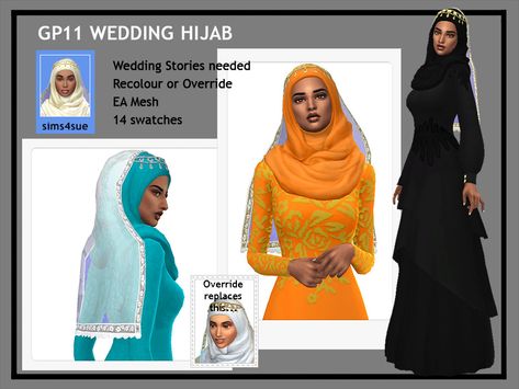 The Sims Resource - GP11 Wedding Hijab Sims 4 Muslim Cc, Sims 4 Hijab Cc, Mm Furniture, Hijabi Wedding, Cc Packs, Muslim Outfit, Moroccan Bride, Sims 4 Children, Sims4 Clothes