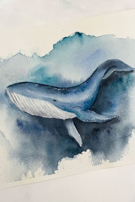 Whale Sketch, Sea Life Artwork, Ocean Drawing, Whale Painting, Watercolor Whale, Contemporary Watercolor, Whale Art, Deep Art, Watercolor Ocean