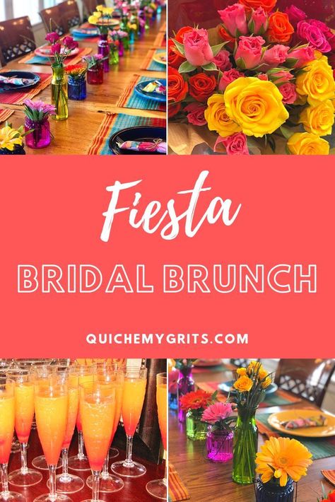 Host a Fiesta Bridal Brunch!  The colors will get the party started and the food will definitely wow your guests!  #fiesta #bridalbrunch #bridalshower #bridal #wedding #bridesmaids #bride | QuicheMyGrits.com Elegant Fiesta Bridal Shower Ideas, Mexico Theme Bridal Shower Ideas, Mexican Food Bridal Shower Ideas, Fiesta Theme Bridal Shower Decor, Taco And Margarita Bridal Party, Mexican Themed Bridal Shower Ideas Taco Bar, Fiesta Rehearsal Dinner Decorations, Last Fiesta Bridal Party, Boho Fiesta Bridal Shower Ideas