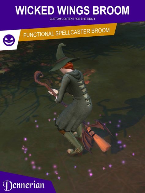 Sims 4 CC - Wicked Wings Broom for Spellcasters — Dennerian CC: Maxis Match Custom Content for the Sims 4 The Sims 4 Occult Cc, Spellcaster Cc Sims 4, Sims 4 Cc Occult, Sims 4 Wicked Whims Cc, Sims 4 Antique, Sims 4 Wicked, Sims 4 Supernatural, Sims 4 Harry Potter, 4 Witches