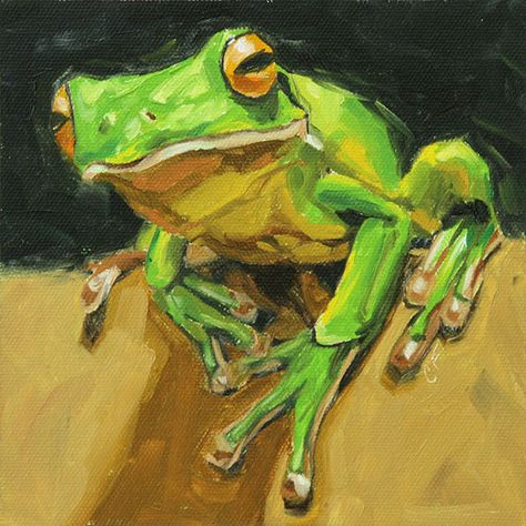 Frog Oil Pastel, Frog Oil Painting, Animal Pastel Art, Mini Animal Paintings, Frog Art Aesthetic, Painting Of A Tree, Animal Oil Painting, Frog Painting, Afrique Art