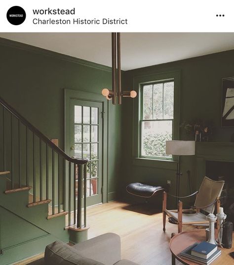 Calke green farrow and ball Green Farrow And Ball, Americana Living Rooms, Calke Green, Green Room Colors, Farrow And Ball Living Room, Hallway Colours, Hallway Designs, Farrow And Ball, Green Rooms