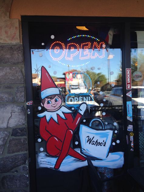 Elf On The Shelf Window Painting, Funny Christmas Window Painting, Elf Window Painting, Nutcracker Window Painting, Elf On The Shelf Painting, Chrismass Decore Ideas, Holiday Window Painting, Xmas Windows, Painting Windows