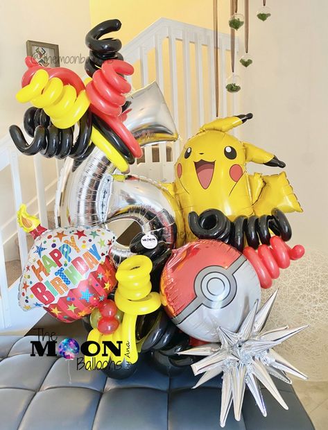 Pikachu Balloon Arch, Pokemon Balloon Bouquet, Pokemon Balloon Centerpieces, Pokemon Birthday Balloon Garland, Pikachu Balloon Bouquet, Pikachu Balloon, Pokemon Balloons, Pokemon Party Decorations, Pokemon Themed Party