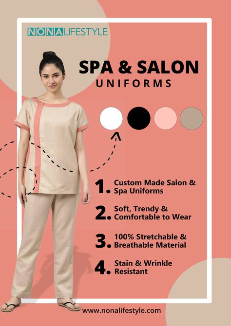 "Upgrade Your Spa and Salon Business with Our Exclusive Uniform and Apparel Collection - Perfect for Your Staff and Clients!" Salon Uniform, Spa Uniform, Spa And Salon, Salon Business, Spa, Stain