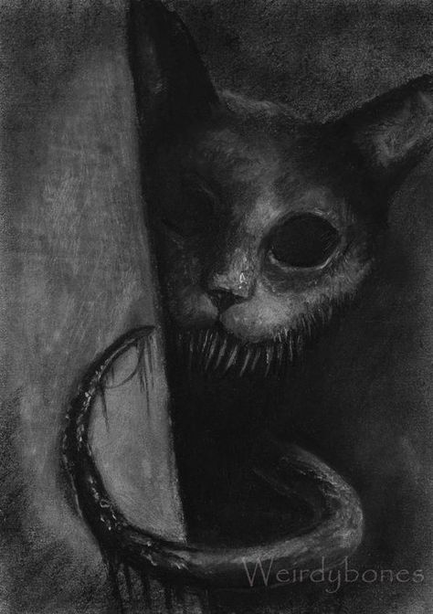 Inktober 21. Bad Dog by Soul-ParalyzedArt on DeviantArt Creepy Cat Art, A Cat Drawing, Cat Face Drawing, Gotik Tattoo, Cat Yawning, Scary Drawings, Creepy Cat, Creepy Drawings, Scary Cat