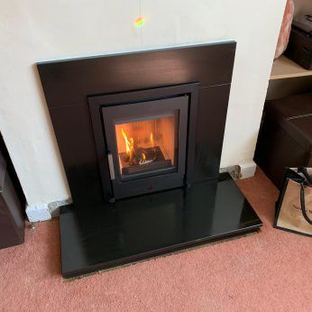 Stove Ideas, Modern Wood Burning Stoves, Inset Stoves, House Extension, Feature Walls, Black Tiles, Fireplace Ideas, Home Fireplace, Fireplace Tile