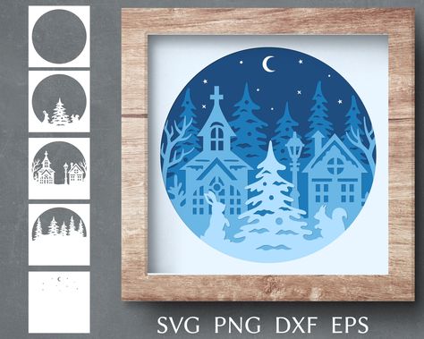 Christmas Shadow Box Svg Cut File 3d Papercut Svg Template - Etsy UK Christmas Shadow Boxes Cricut Free, Cricut Layered Paper Art Christmas, Stampin Up Shadow Boxes, Layered Papercut Template Free, Cricut Layered Shadow Box Ideas, Cricut Light Box Projects, Free Shadow Box Svg Files, Christmas Shadow Box Svg, Shadow Light Box