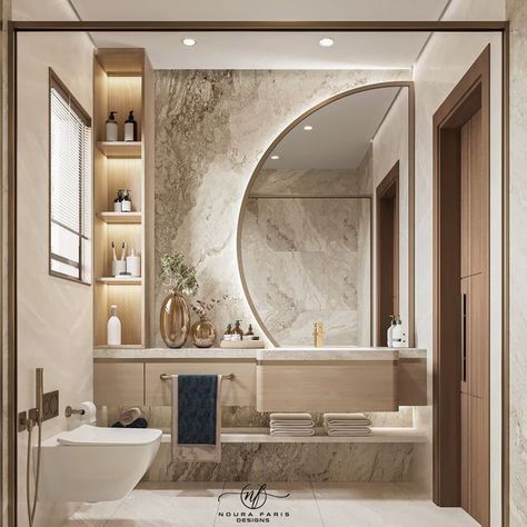 NouRa FaRis Designs on Instagram: "Give your bathroom a spectacular interior makeover! Explore our beautifully crafted bathroom designs to create a place that reflects luxury and elegance! In #nourafarisdesigns, we have all the items you need to design your ideal bathroom, whether you prefer contemporary or traditional styles. With our top-notch fixtures and finishes, you can elevate your routine and enjoy a spa-like experience! Contact us right away to get going! ...................... For Contemporary Toilet Design, Modern Powder Room Ideas, Bathroom Ideas Modern Luxury, Modern Powder Room Design, Condo Inspiration, Guest Bathroom Design, Modern Powder Rooms, Modern Powder Room, Interior Makeover