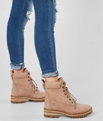 Timberland® Courmayeur Valley Leather Boot - Women's Shoes in Light Taupe Nubuck | Buckle Mid Calf Boots Outfit, Calf Boots Outfit, Timberland Boots Girls, Timberland Boots Outfit Mens, Timberland Boots Outfit, Timberland Waterproof Boots, Timberland Outfits, Timberland Boots Women, Yellow Boots