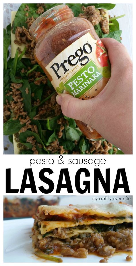 Pesto Sausage Lasagna, Pesto And Sausage Lasagna, Pesto Sausage, Prego Sauce, Pesto Lasagna, Sausage Lasagna, Ways To Cook Chicken, Pasta Pasta, Low Cal Recipes