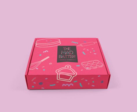 The Mad Batter | Bakery on Behance Cool Packaging Design, Cake Packaging Design, Cookies Packaging Design, Branding Design Ideas, Brownie Packaging, Packaging Box Design, Bakery Packaging Design, Bake Sale Packaging, Luxury Box Packaging