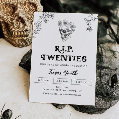 Rip Twenties Birthday, 20s Invitation, Rip Twenties, Gothic Birthday, Gothic Love, 98th Birthday, 30th Birthday Themes, 30th Birthday Party, Thirty Birthday