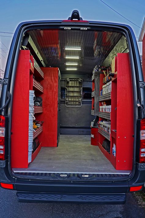 #Work van shelves #Work van organisation #Mercedes Sprinter #Milwaukee tools #Milwaukee Packout #Work truck organization Milwaukee Van Storage, Cargo Van Shelving Ideas, Work Van Organization Ideas, Work Van Storage Ideas, Van Shelves, Work Truck Organization, Work Truck Storage, Van Organization, Truck Organization