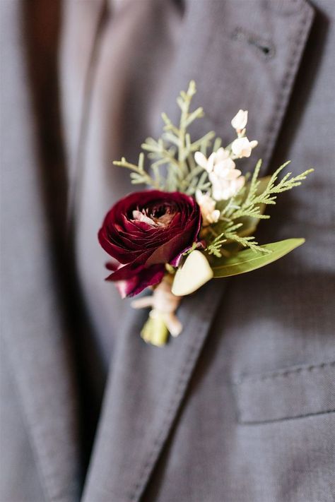 Deep Red Boutonniere, December Wedding Boutineers, Mistletoe Boutonniere, Christmas Boutonniere, Winter Wedding Boutonniere, Winter Boutonniere, Red Boutonniere, Fall Boutonnieres, February Wedding