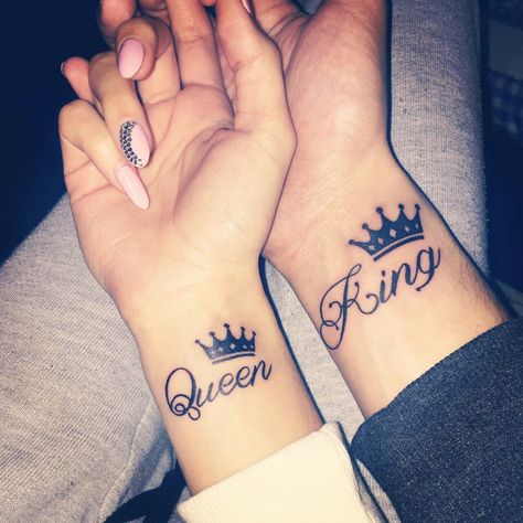 Couple Tattoos King And Queen, Couple Tattoos Love, Him And Her Tattoos, Partner Tattoos, Best Couple Tattoos, Latest Tattoo Design, Couple Matching Tattoo, Cute Couple Tattoos, Couple Tattoos Unique