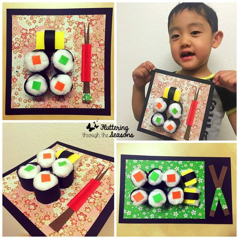 Sushi Craft For Kids, Japanese Preschool Activities, Japan Activities For Preschool, Japanese Activities For Kids, Japanese Crafts For Kids, Sushi Craft, Paper Weaving Art, Sushi For Kids, Japan For Kids