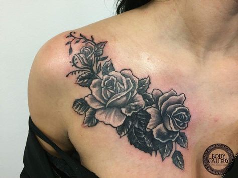 Cover Up Tattoos Chest Women, Cover Up Tattoos Ankle For Women, Womens Chest Cover Up Tattoo Ideas, Chest Name Cover Up Tattoos, Shoulder Chest Tattoo Female Cover Up, Roses On Chest Tattoo, Collarbone Cover Up Tattoos For Women, Chest Rose Tattoo Female, Cover Up Tattoos For Women Chest