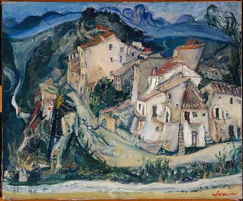 "View of Cagnes," Chaim Soutine  (French (born Lithuania), Smilovitchi 1893–1943 Paris) Date: ca. 1924–25 Medium: Oil on canvas Dimensions: 23 3/4 × 28 7/8 in. (60.3 × 73.3 cm) Chaim Soutine, Istoria Artei, Expressionist Painting, Philadelphia Museum Of Art, Classic Paintings, Jewish Art, Paintings I Love, Nature Paintings, French Art