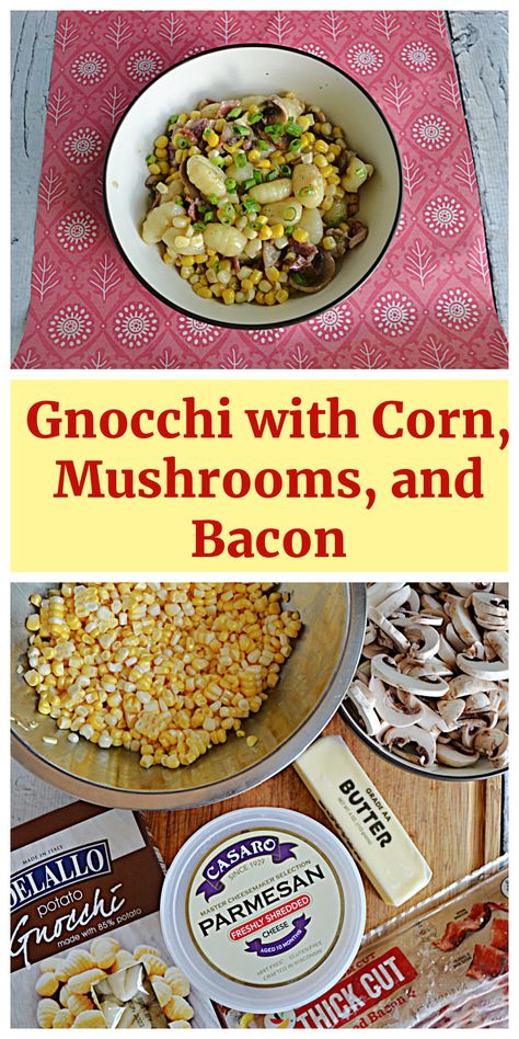 This easy to make Gnocchi with Corn, Mushrooms, and Bacon is a delicious summer dish. #gnocchi #corn #bacon | Gnocchi Recipes | Corn Recipes | Easy Recipes Corn Recipes Easy, Bacon Gnocchi Recipes, Bacon Gnocchi, Summer Squash Bread, Make Gnocchi, Recipes Corn, Zucchini Vegetable, Cold Pasta Dishes, Bacon Corn