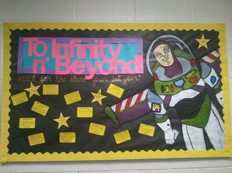 Buzz Lightyear themed bulletin board circa 2012! First bulletin board I made as an RA. :) Resident Assistant Boards, Residence Life Bulletin Boards, Res Life Bulletin Boards, Ra Themes, Teacher Decor, Dorm Door, Space Classroom, Staff Appreciation Week, Ra Bulletin Boards