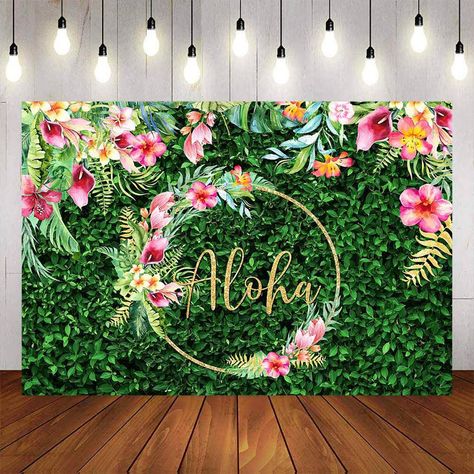 Luau Photo Backdrop, Summer Birthday Party Decorations, Birthday Photo Background, Luau Ideas, Oval Pool, Green Grass Background, Party Backdrops, Hawaii Party, Outdoor Party Decorations