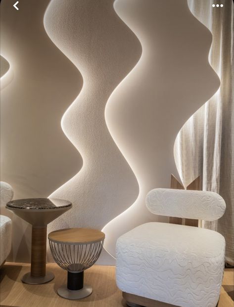 Shape And Form Interior Design, Wavy Interior Design, Organic Wall Design, Organic Luxury Interior, Room Decor Ideas Aesthetic, Room Decor Bedroom Aesthetic, Aesthetics Room Decor, Futuristic Decor, Sofa Table Design