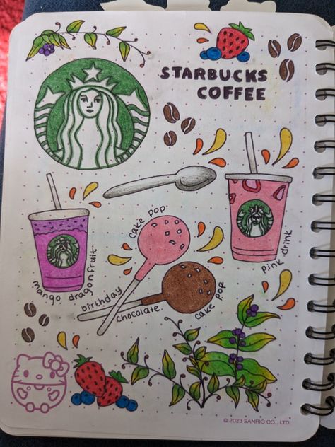 Food Art Journal, Starbucks Crafts Diy, What To Draw Aesthetic, Menu Drawing, Emily Drawing, Sketchbook Ideas Doodles, Starbucks Drawing, Preppy Drawings, Preppy Drawing