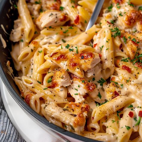 3 Cheese Penne Pasta, Cooking With Mia, Cracked Chicken Casserole, Shredded Chicken Pasta Recipes, Chicken Penne Casserole, Pasta Dishes Recipes, Saturday Dinner Ideas, Futuristic Food, Chicken Yakisoba